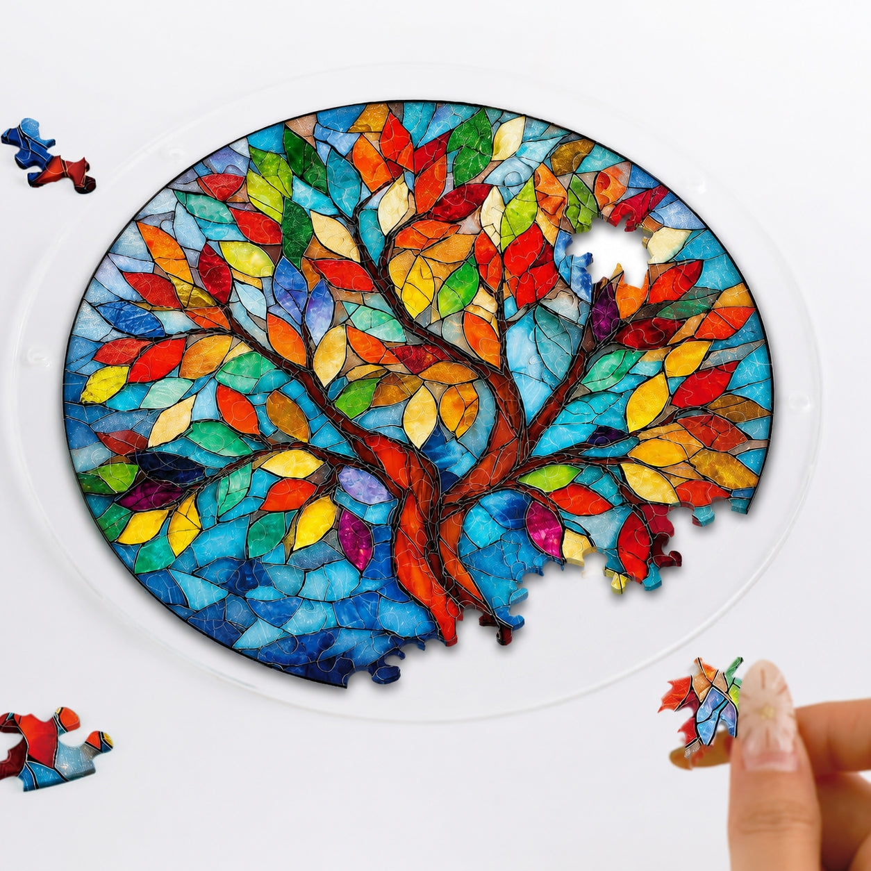 Attrape-Soleil en Acrylique Effet Vitrail – Arbre de Vie Coloré