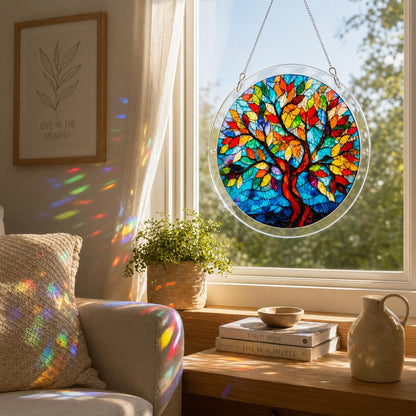 Attrape-Soleil en Acrylique Effet Vitrail – Colibri et fleurs