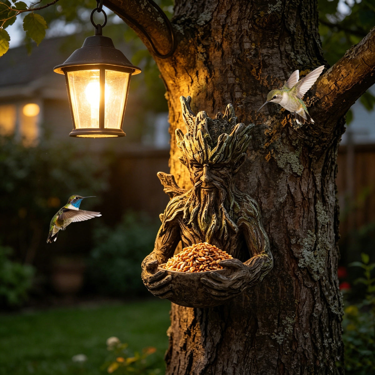 Mangeoire à Oiseaux Visage d'Arbre – Décoration de Jardin en Résine