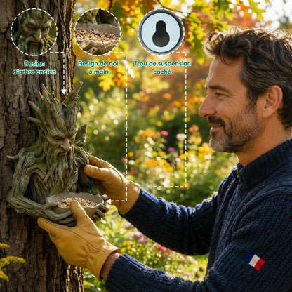 Mangeoire à Oiseaux Visage d'Arbre – Décoration de Jardin en Résine