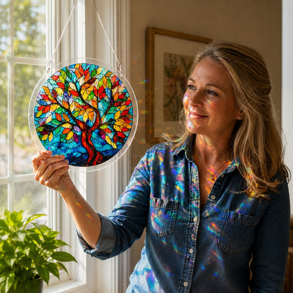 Attrape-Soleil en Acrylique Effet Vitrail – Colibri et fleurs