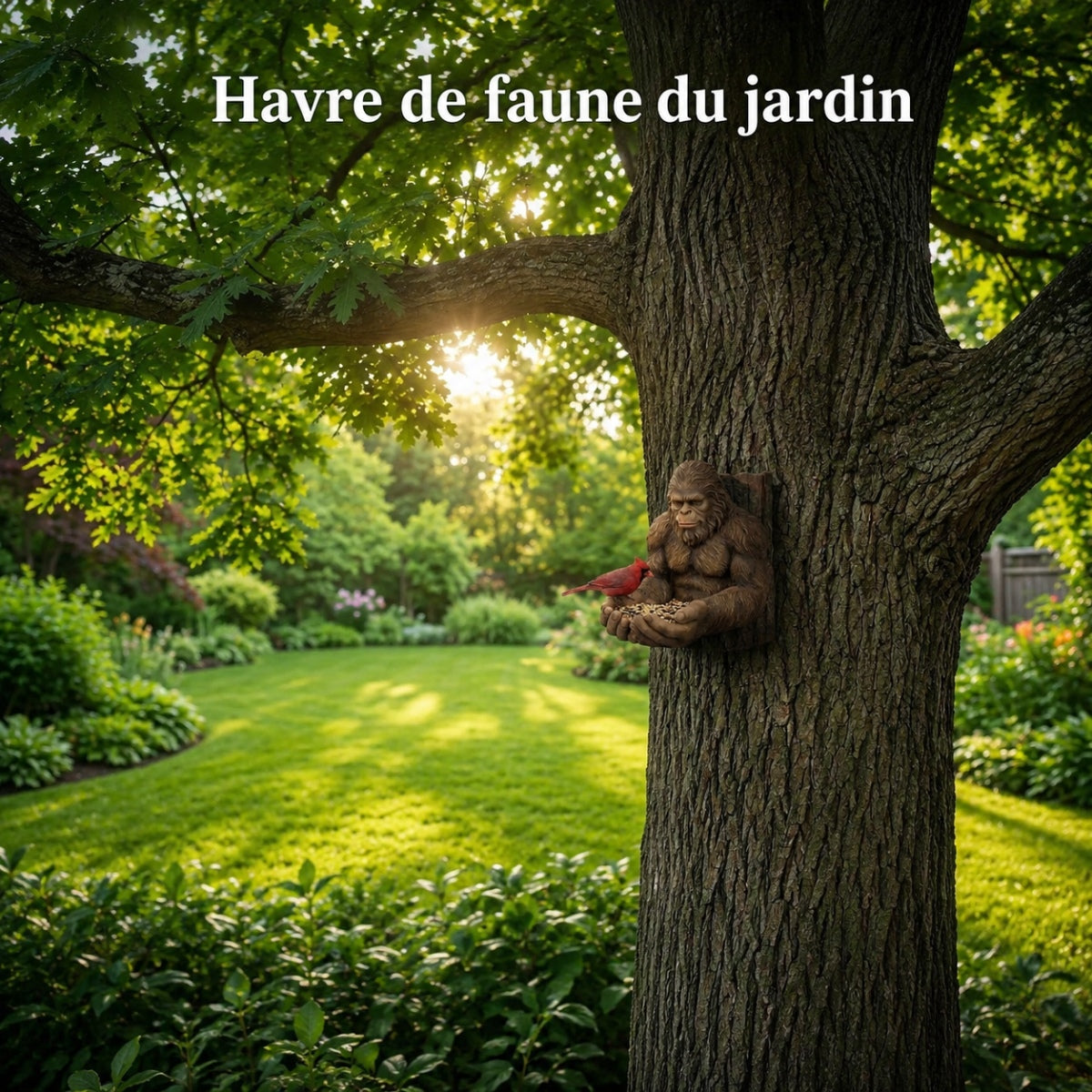 Mangeoire à oiseaux Bigfoot pour tronc d’arbre – Décoration de Jardin en Résine