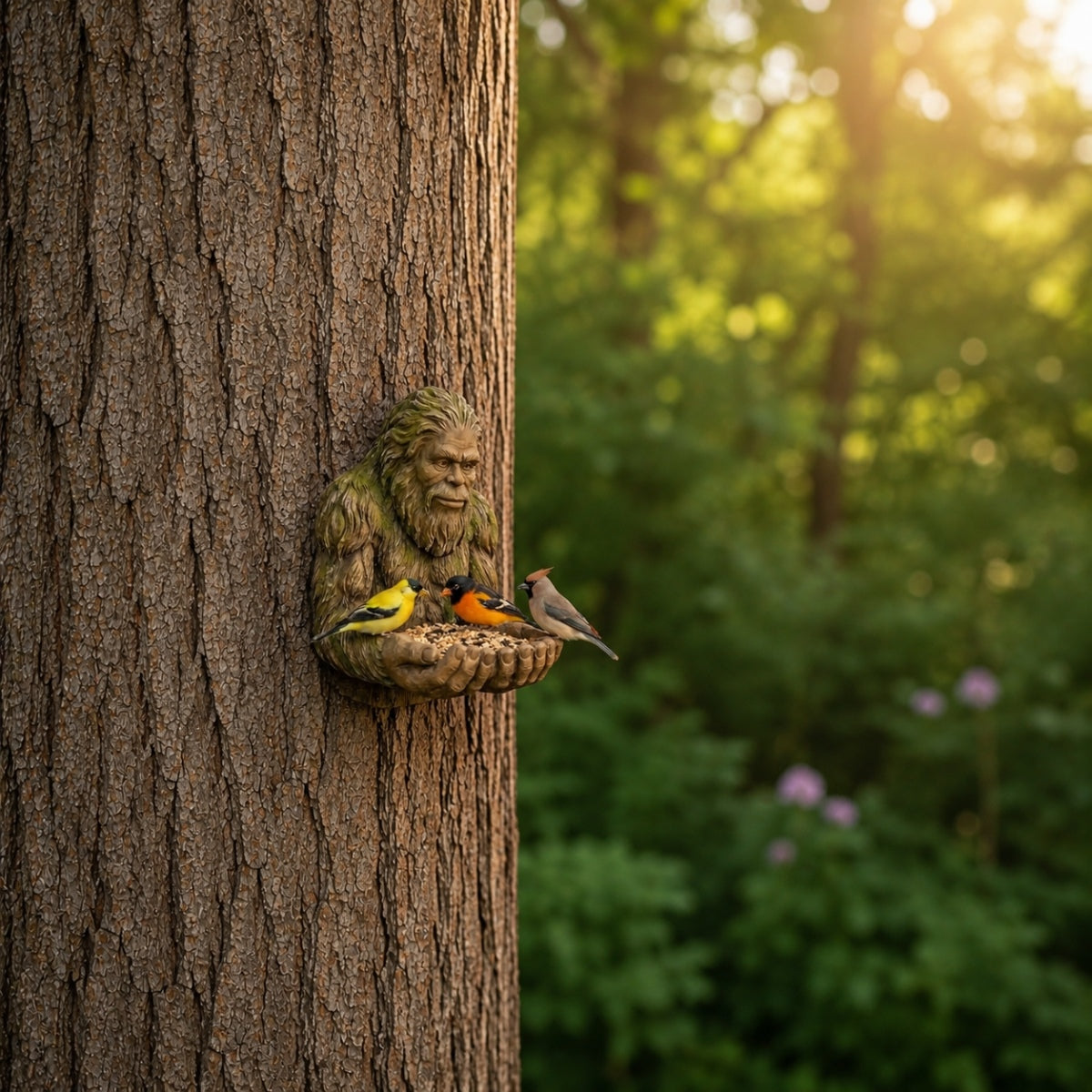 Mangeoire à oiseaux Bigfoot pour tronc d’arbre – Décoration de Jardin en Résine