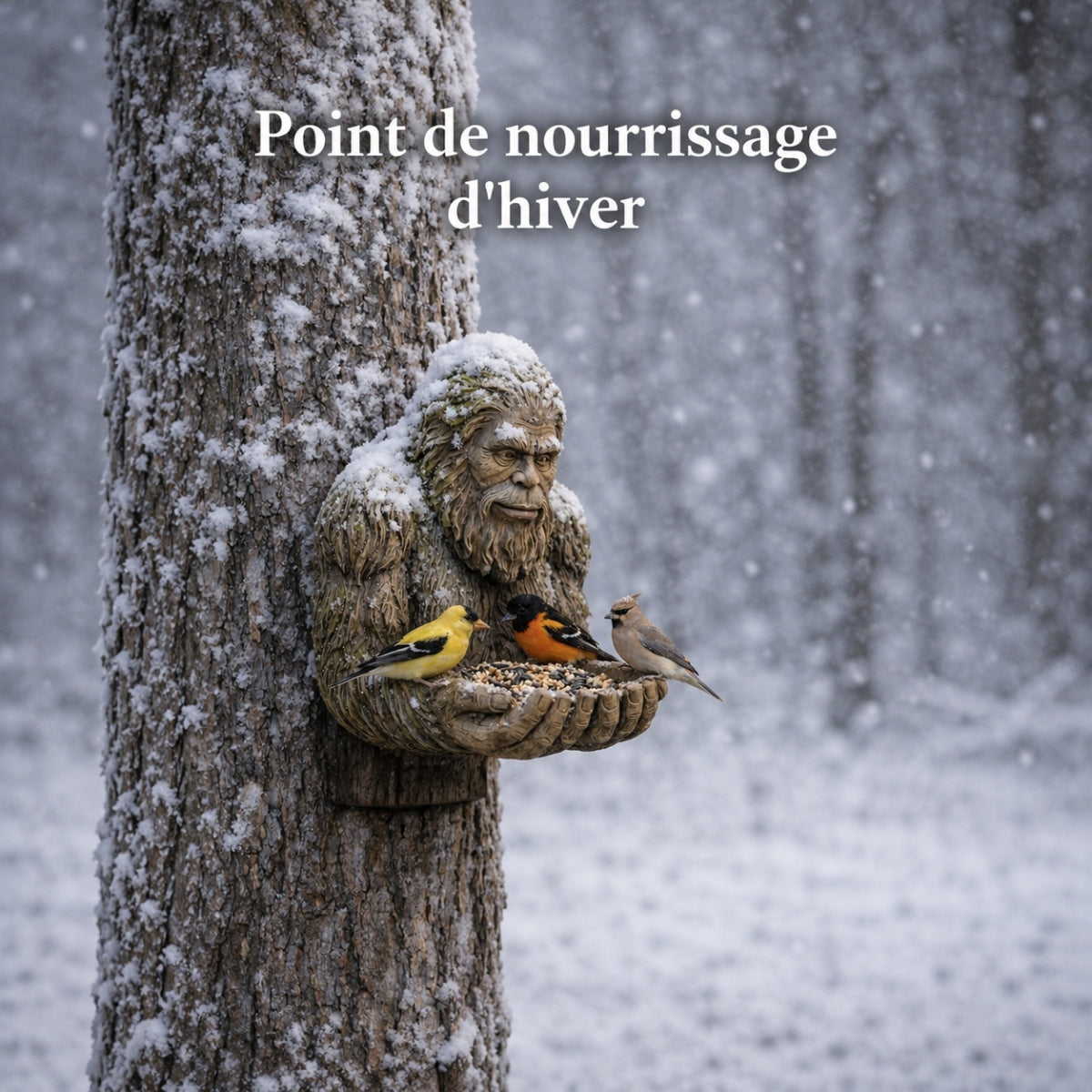 Mangeoire à oiseaux Bigfoot pour tronc d’arbre – Décoration de Jardin en Résine