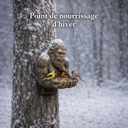 Mangeoire à oiseaux Bigfoot pour tronc d’arbre – Décoration de Jardin en Résine