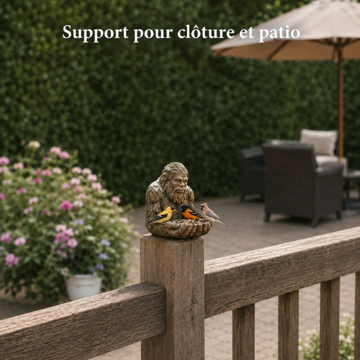Mangeoire à oiseaux Bigfoot pour tronc d’arbre – Décoration de Jardin en Résine
