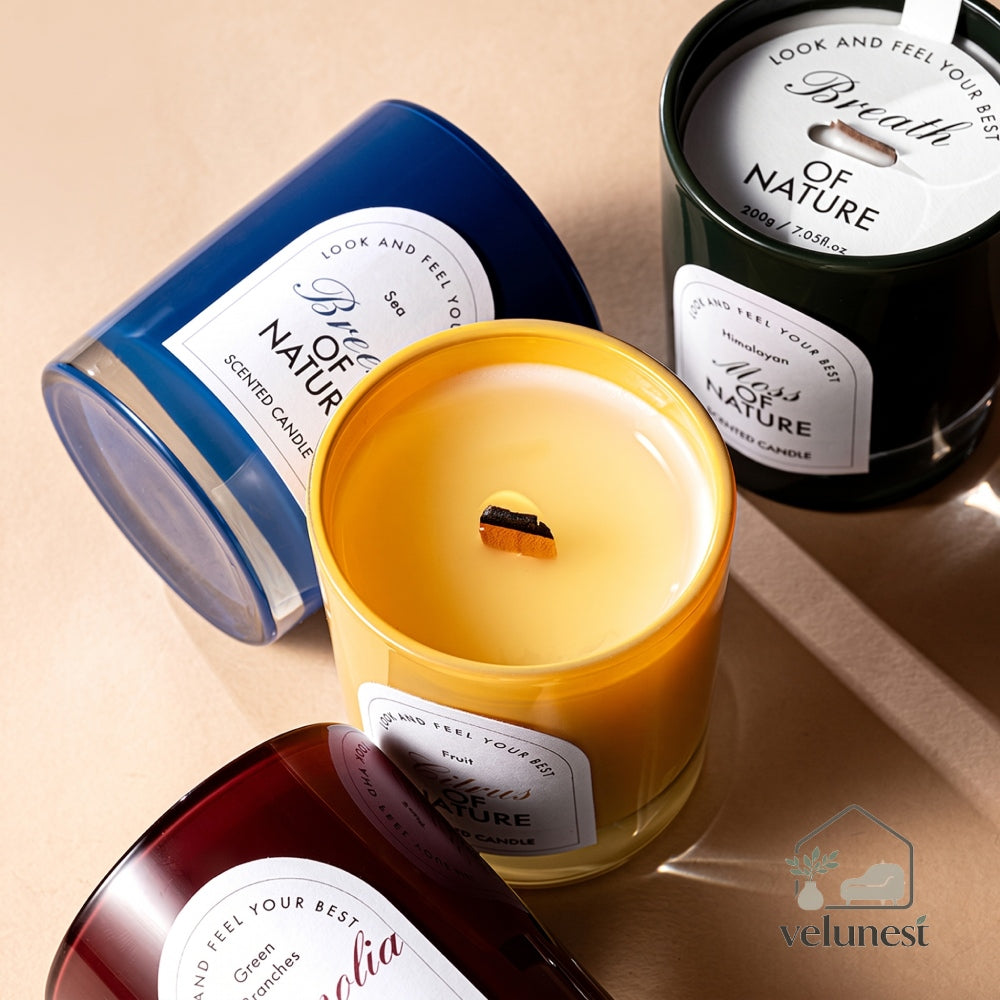 Bougie Parfumée "Symphonie de la Nature" avec Mèche en Bois – Collection Velunest