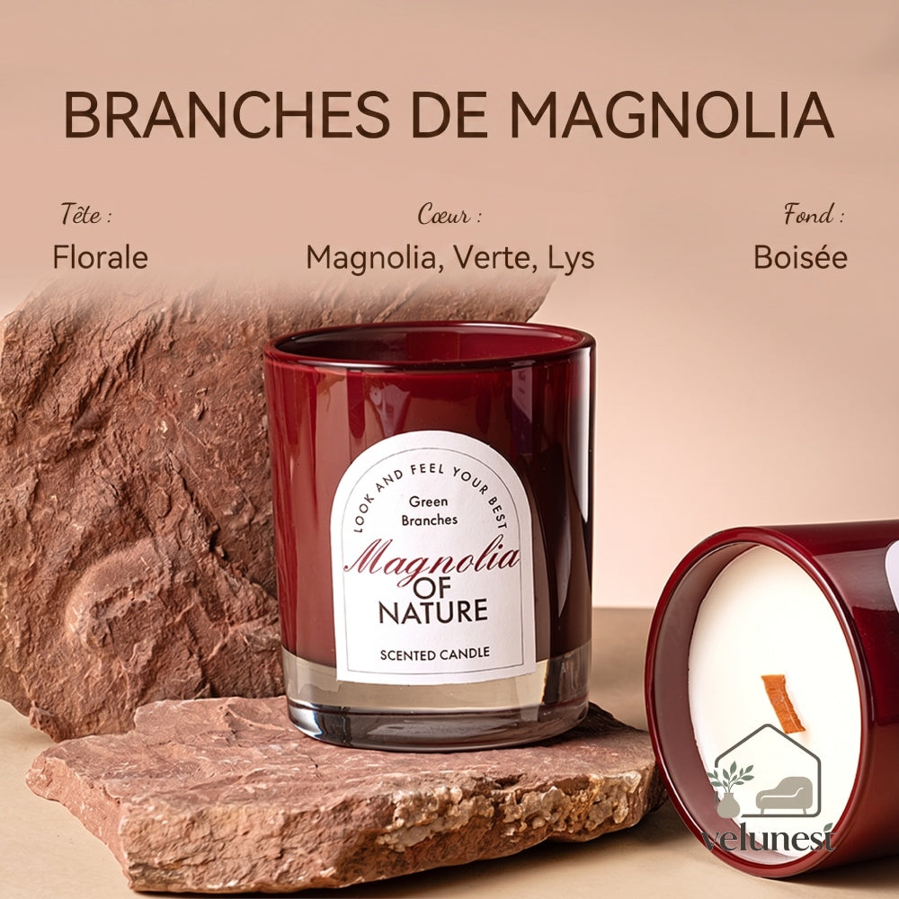 Bougie Parfumée "Symphonie de la Nature" avec Mèche en Bois – Collection Velunest
