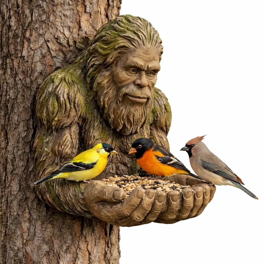 Mangeoire à oiseaux Bigfoot pour tronc d’arbre – Décoration de Jardin en Résine